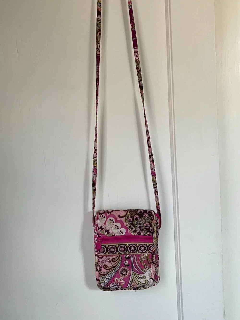 Vera Bradley Pink Green Brown Flap Closure Crossbody Bag